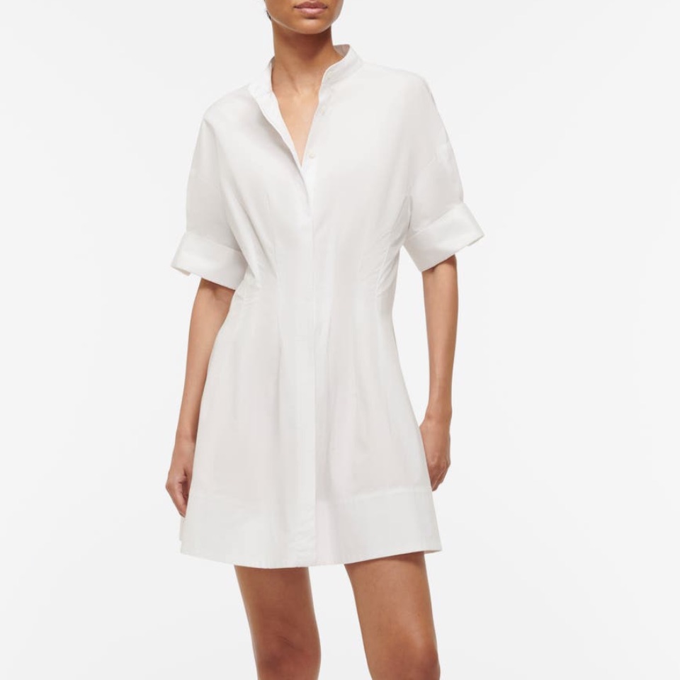 Staud Womens White Lorenza Stretch Cotton Mini Shirtdress Size Xs Nwot